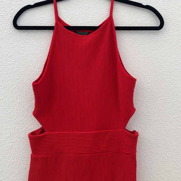 Topshop, ribbed, red cut out dress - Picture 3 of 5